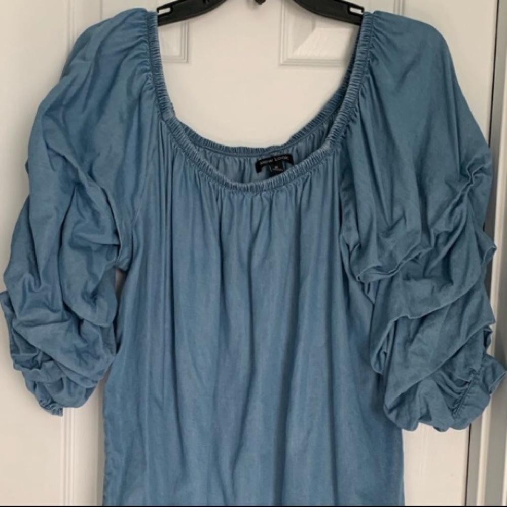 Blue Jean Dress with ruffled Sleeves.